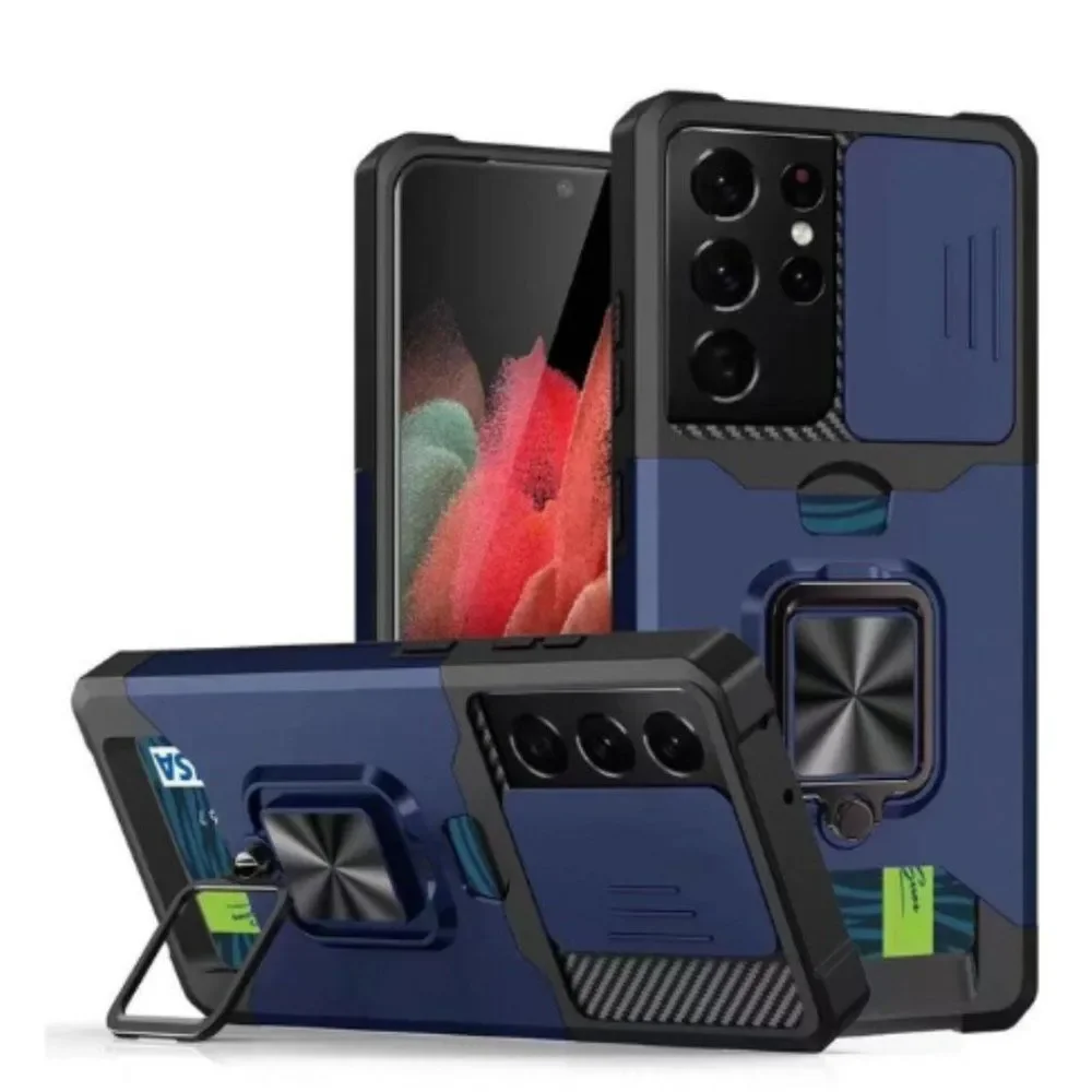 Galaxy S21 Ultra Dark Blue Case with Kickstand and Protective wallet slot